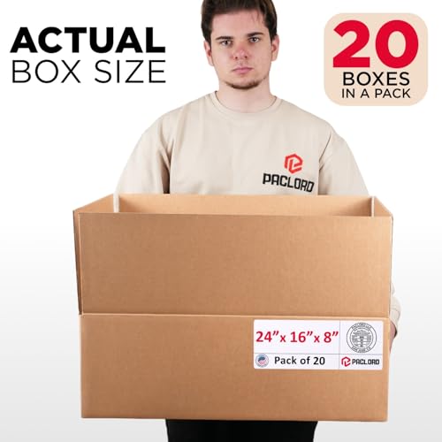 Image of Large Cardboard Boxes 24 inchL x 16 inchW x 8 inchH (Pack of 20) - USA-Made Packing Boxes for Moving, Shipping, or Storage - USPS, UPS, FedEx Approved - Professional Packing Supplies for Moving | USA-Made Packing Boxes for Moving, Shipping, or Storage - USPS, UPS, FedEx Approved - Professional Packing Supplies