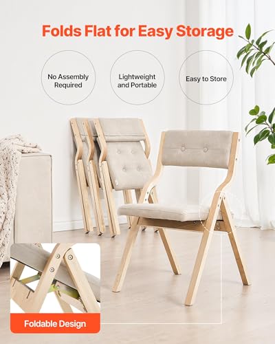 VEVOR Klappstuhl Gartenstuhl mit gepolstertem Kissen & Holzrahmen 2 STK. moderner Esszimmerstuhl für Küche Büro Party, Küchenstuhl bis 180 kg belastbar (pro) faltbar Beige + weiß platzsparend