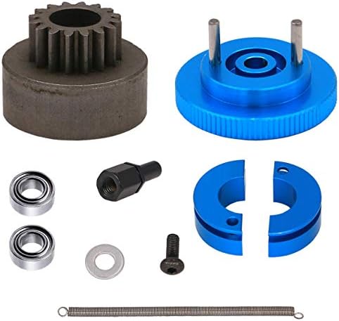 Treehobby 16T Flywheel Clutch Bell & Ball Bearings Set for HSP 94188 1/10 RC 1:10 Car Upgrade Parts Aluminum Alloy 16 Teeth Flywheel Assembly Kit Set (Color: Blue)