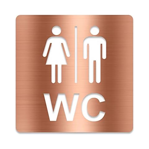 3D Toilet Sign High Gloss Matt Self Adhesive Women Men Door Sign Pictogram Marking Toilet Acrylic Wood (Brushed Copper) Cover