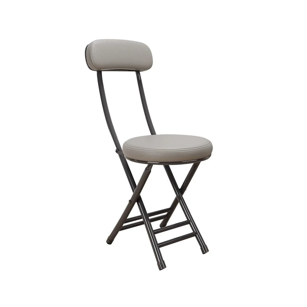 Tabouret de bar pliable rembourré en cuir gris avec dossier en métal Cact & Slish