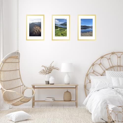 Image of JCJMY 16.5x23.4 A2 Picture Frame Gold with 11.7x16.5 A3 Mat, Display Photo 11.7x16.5 with Mat or 16.5 x 23.4 Without Mat, Wall Hanging Large Frame with Plexiglass, Gold