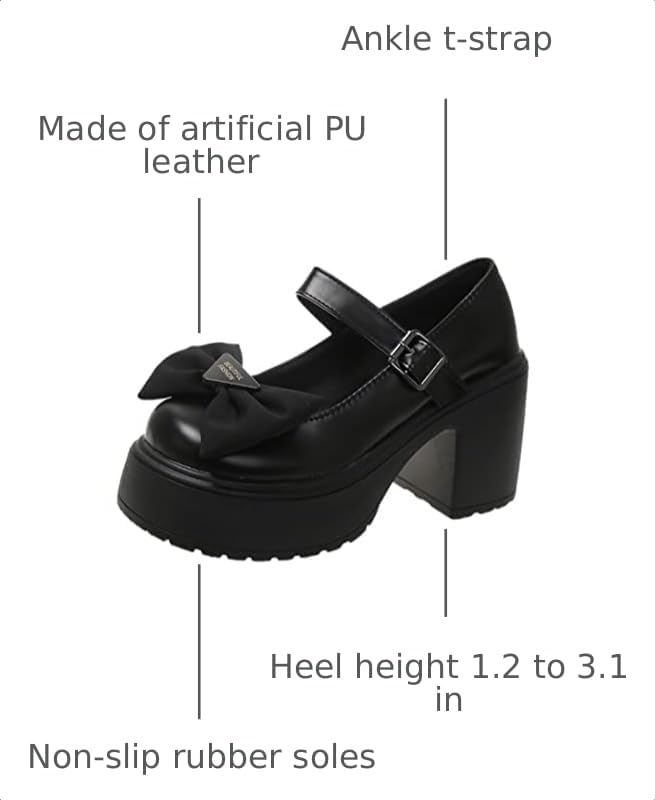 Image of Women's Platform Mary Janes Heart Cat Buckle Rivets Ankle Lolita Gothic Princess Platform Pumps Patent Leather Thorn Vintage Traditional Embroidery Upper Dress Shoes