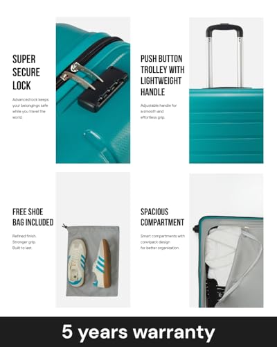 Image of SNITCH Loop 3Pc Set Teal Polypropylene Hard Travel Suitcase - Suitcase for Travel Set of 3 & Luggage with 4 Wheels, Secure Lock & Free Shoe Bag