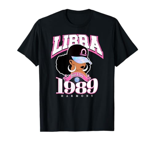 Libra 1989 Zodiac Year Melanina Skin Afro Diva Rasgos Camiseta