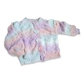 [B-TOPAZ] カーディガン ニット Vネック 厚手 キッズ 子供服 女の子 子供 トップス 長袖 羽織り セーター おしゃれ かわいい カジュアル あったか 春 秋 冬 グラデーション 花 パフスリーブ (130 cm, ルピナス パープル)