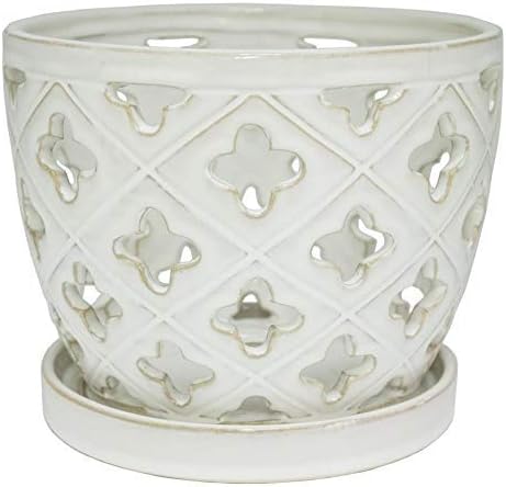 8 in. Orchid Pot with Saucer White