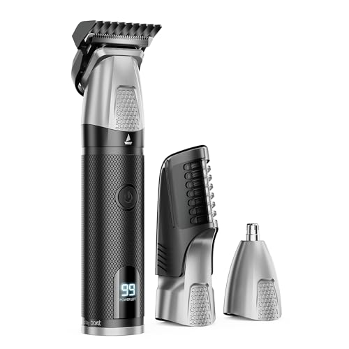 Image of boAt Slazer K100+ Full Body Trimmer for Men, 200 Min Run-Time, Stainless Steel + Ceramic, IPX6, Beard, Body, Nose, Type C, MultiGroomer, Battery Display & Travel Lock, All-in-one (Ninja Black)