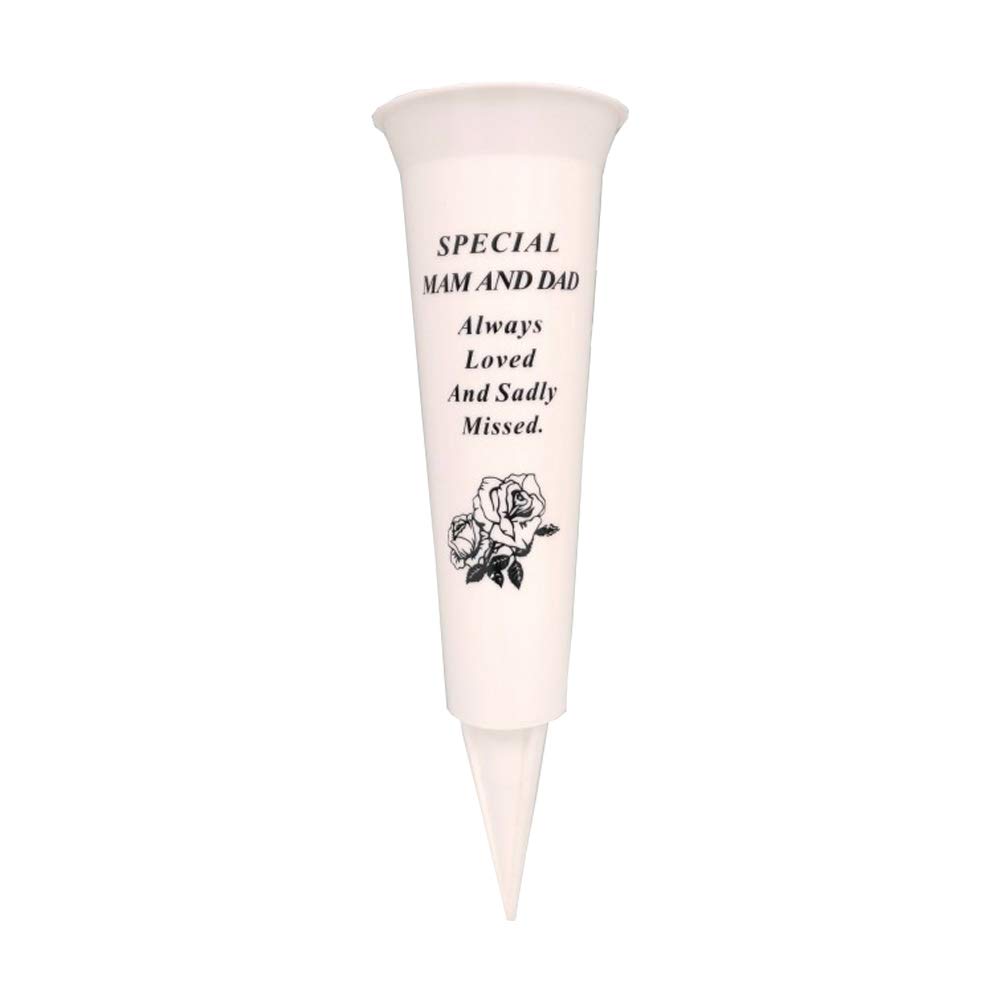 Vaso Commemorativo Per Tomba A Punta Con Incisione - Decorazione Funebre Personalizzata Per Mamma E Papà Con Rosa E Versetto