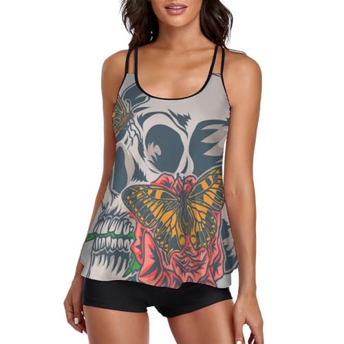 Maillot de bain tankini femme tête de mort papillon : finis les complexes sur la plage