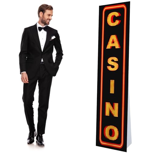 Image of Cinnvoice 6 ft Casino Night Decorations Casino Cardboard Stand up Sign Photo Props Cardboard Column Backdrop Welcome Porch Sign for Las Vegas Game Themed Birthday Poker Night Party Decor