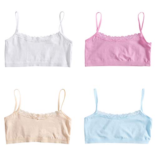 Yunso Mädchen Bustier Baumwolle BH Sport BH Top Seamless Kinder Unterwäsche (4 Pack)