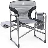 EVER ADVANCED Aluminum Lightweight Folding Director Chair, 350lbs Heavy Duty Camping Chair with Side Table & Storage, 19' Joint-Friendly Height Easy to Stand, Portable Makeup Artist & Vendor Chair