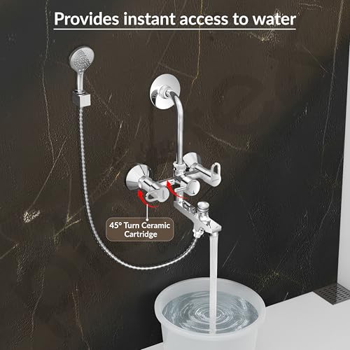 Image of Plantex Brass Wall Mixer for Bathroom 3 in 1 /L-Bend Connector for Overhead /Hand Shower /Spout Mixer Tap /Mixture Tap for Bathroom with 7-Year Manufacturer's Warranty- (Flip, Chrome)