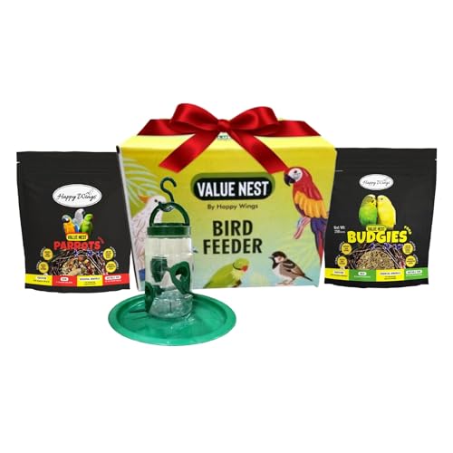 Image of Happy Wings Value Nest Bird Feeder Starter Pack | Plastic Tube Bird Feeder with Budgies Food (250 gm) and Parrot Food (200 gm)