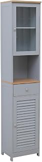 HOME MODERN Bathroom Tall Storage Unit with Gloss Door and Louvered Door and Drawer Tallboy Unit Tall Floor Cabinet Corner Storage Organizer Grey MDF