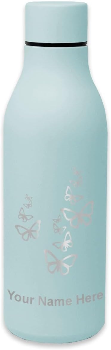 LaserGram Double Wall Stainless Steel Water Bottle, Butterflies, Personalized Engraving Included