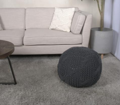 TREATLIFE HOME Knitted Cotton Round Pouf for Comfort and Style, Ottoman or Floor Cushion, Dark Gray