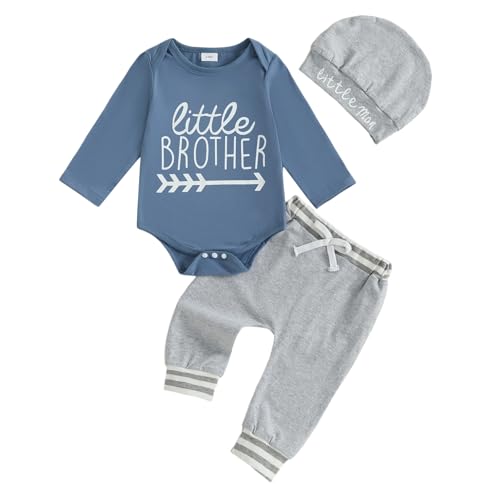 Image of wybzd Little Brother Newborn Outfit T-Shirt Romper Top and Pants Sets Baby Coming Home Hospital Clothes Summer Clothing