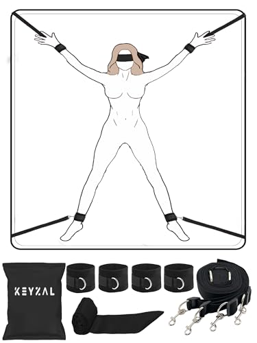 Menottes BDSM Réglables, Kit Bondage Lit SM, Attaches Poignets et Chevilles avec Bandeau Pour Les Yeux, Jouet Sexuel Adulte, Couple, Sextoy Érotique, Plaisir Femme Homme, Accessoires BDSM (Noir)