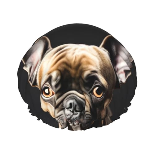 Cuffia da doccia leggera con orecchie lunghe con stampa bulldog francese per donne e uomini cappello riutilizzabile cappello morbido e cuffia per capelli da bagno