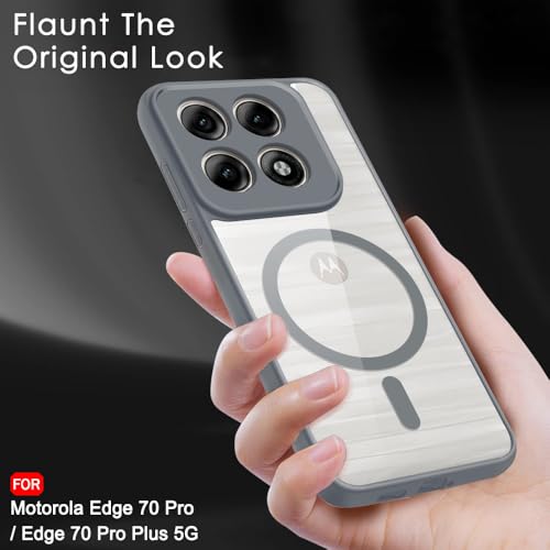 Image of TheGiftKart Hybrid Shockproof Back Cover Case for Motorola Moto Edge 70 Pro /Edge 70 Pro Plus 5G | Hard Back Cover Case (PC & TPU, MagSafe Compatible, Transparent Clear Back, Grey Sides)