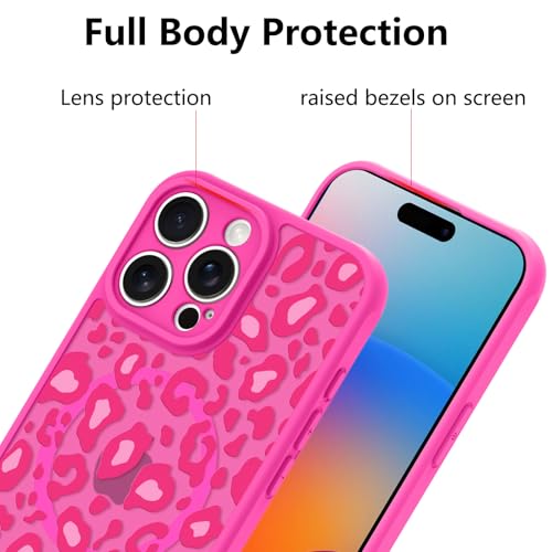 Image of KANGHAR Case for iPhone 16 Pro Hot Pink Leopard Printed Pattern | Cute Cheetah [Compatible with Magsafe] Protective Magnetic Case for Girls Women 6.3 inch