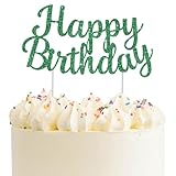 BEISHIDA Green Happy Birthday Cake Topper, Happy Birthday Cake Bunting Decor,Birthday Party Decoration Supplies，Photo Booth Props
