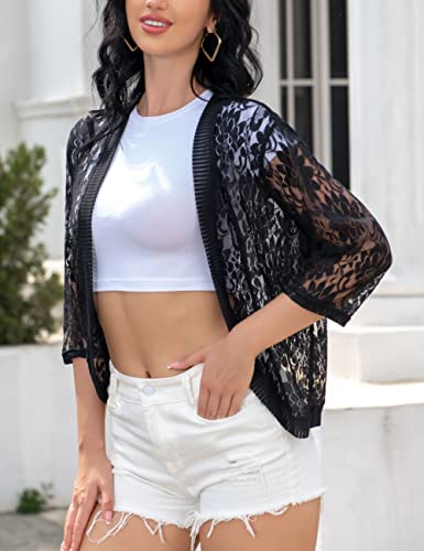 Image of Chevara Women's Casual Summer Lace Cardigan 3 /4 Sleeve Floral Crochet Cardigans Shrug Sweaters