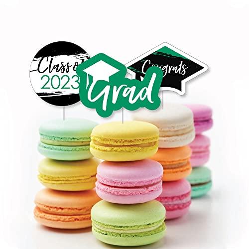 Big Dot Of Happiness Green 2023 Graduation Party - Dessert Cupcake Toppers - Clear Treat Picks - Set Of 24 #TOP3
