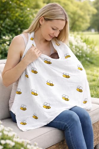 Image of Swaddle Cloth for new Born Pure Cotton Muslin Baby Swaddle Blanket, Wrap Cloth Cotton Swaddle for Newborn Baby Cotton Swaddle Blanket - 1 Swaddle with Size 120x100 CM- Bee Print