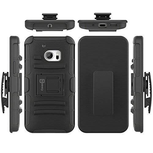 Htc 10 Holster Case, Coveron [Explorer Series] Holster Hybrid Belt Clip Hard Phone Cover For Htc 10 - Black & Black #TOP4