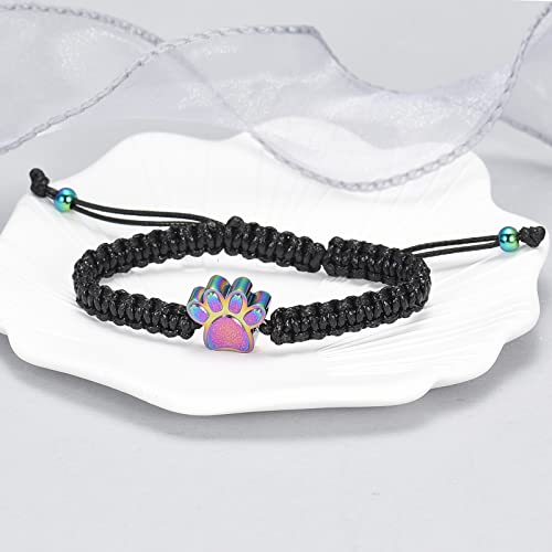 Minicremation Paw Print Cremation Bracelet for Ashes for Pet Adjustable Braided Rope Urn Bracelet Ashes Holder Memorial Bangle Jewelry(Colorful) - Image 3