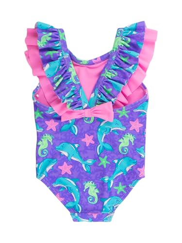 Image of RuffleButts Girls UPF50+ Sun Protection Ruffle V-Back One Piece Swimsuit