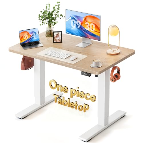 Image of FEZIBO One-Piece Standing Desk, 40 inchx24 inch Seamless Tabletop Electric Height Adjustable for Home Office, Study Rooms & Multi-Device Workstations, Maple
