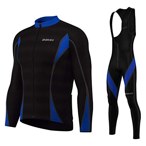 Deckra Mens Cycling Bib Tight+Jersey Set Thermal Winter Long Sleeve Bicycling Super Roubaix Stretchable Pants Shirt Free Cap (Medium) Cover