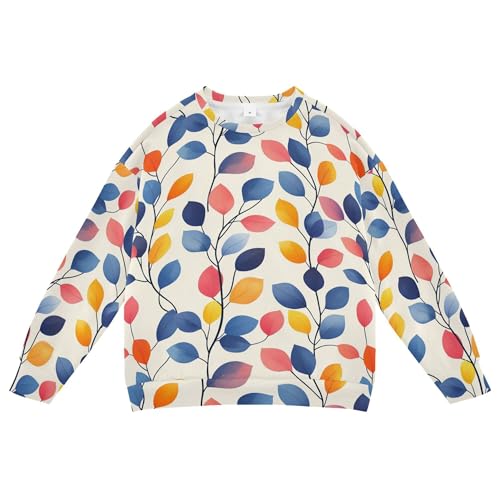 JUNZAN Cartoon Colorful Eucalyptus Leaf Kids Girls Hooded Sweatshirt Fleece Hoodie for Boys Sports 4T