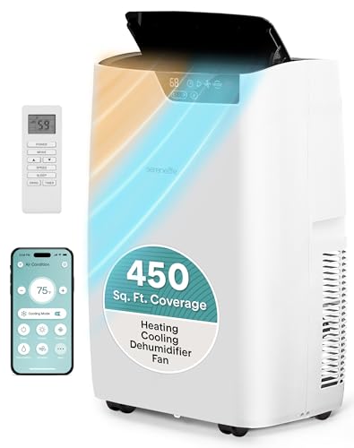SereneLife Portable Air Conditioner 12000 BTU, 4-in-1 Compact Standing Air Conditioner for Room Up to 380 Sq. Ft., Touch Control Panel, High Efficiency CEER 7.22 and Auto Mode for Easy Operation