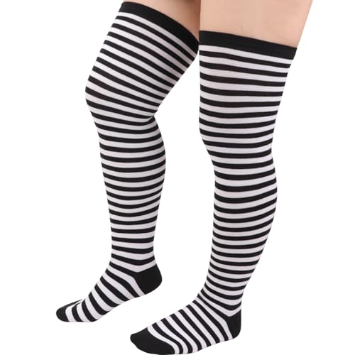 Image of DRESHOW Plus Size Thigh High Socks Striped Over Knee Long Boot Stockings Knee High Tube Socks Leg Warmers for Women