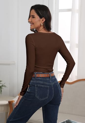 Image of Roselux Womens Long Sleeve Scoop Neck Ribbed Knit Fitted Casual Tops Tee Slim Basic Shirts