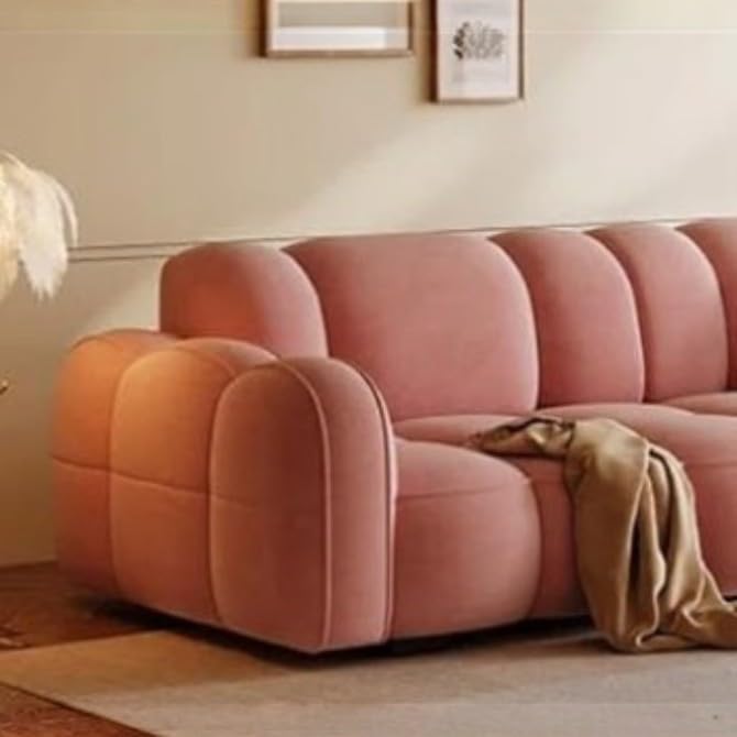 Image of CRAFTCITY Contemporary Wool Sofa with Swen Pillow Back for Living Room (Dark Pink, 3 Seater)