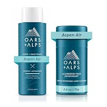 Oars + Alps Mens Moisturizing Body and Face Wash and Aluminum Free Deodorant Bundle for Men, Aspen Air Scent