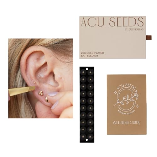 East Healing 24K Gold Plated Ear Seed Kit - Natural Ear Seeds for Calm Rest & Everyday Balance - Needle-Free Acupressure Ear Seeding Set for Daily Wellbeing