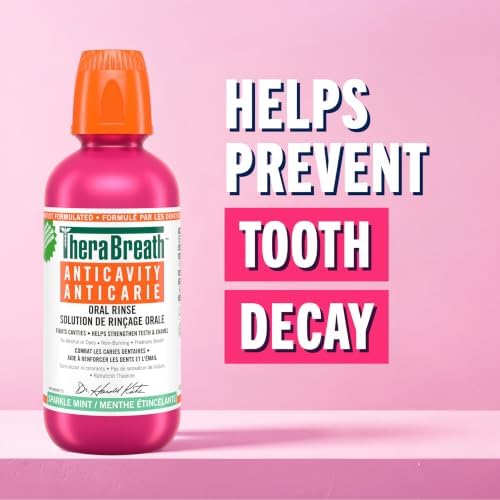 TheraBreath Anticavity Oral Rinse, Fights Cavities with Fluoride, Alcohol & Dye-Free Mouthwash, Certified Vegan, Halal, Kosher & Gluten-Free, Sparkle Mint, 473ml (Pack of 1) - 1