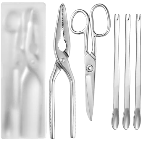 Crab Leg Crackers and Tools Set - Lobster Cracker, Scissors, Picker/Fork for Seafood Boil and Nut Opener - Full Stainless Steel Cover