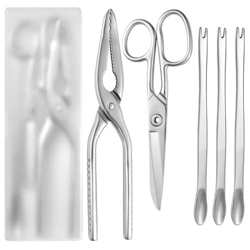 Crab Leg Crackers and Tools Set - Lobster Cracker, Scissors, Picker/Fork for Seafood Boil and Nut Opener - Full Stainless Steel