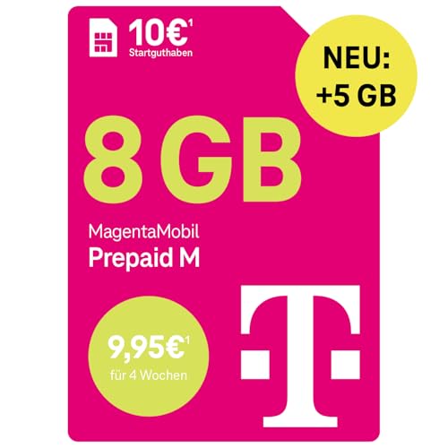 Telekom MagentaMobil Prepaid M mit 13 GB Highspeed-Volumen | 5G/LTE Max & Allnet Flat in alle dt. Netze | unverbrauchtes Datenvolumen weiter nutzen | EU Roaming & Hotspot Flat | 10 EUR Startguthaben Telekom MagentaMobil Prepaid M mit 13 GB Highspeed-Volumen | 5G/LTE Max & Allnet Flat in alle dt. Netze | unverbrauchtes Datenvolumen weiter nutzen | EU Roaming & Hotspot Flat | 10 EUR Startguthaben