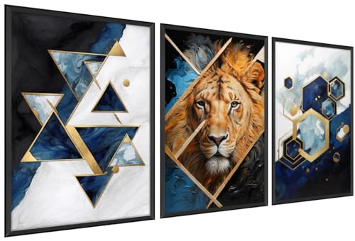 Quadro Decorativo Leão Grande Geométrico Luxo Sala Quarto Casal