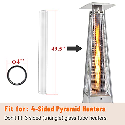 Kisworm Pyramid Patio Heater Glass Tube, Quartz Tube For Outdoor Heater Replacement Parts (49.5" Tall 4" Dia) #TOP2