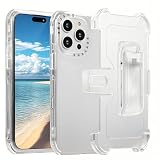 CCSamll for Apple iPhone 15 Pro Max 3 in 1 Crystal Clear Case with Belt-Clip Holster, Not Yellowing Military Grade Drop Protection Cover with Rotating Stand Case for iPhone 15 Pro Max BLF Transparent